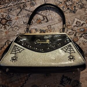 Sourpuss Black and Silver Spider Web Clutch